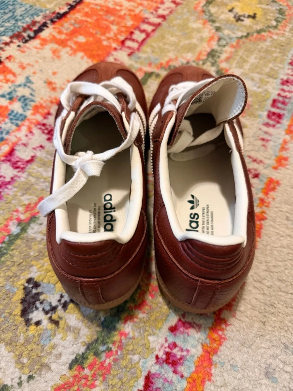 ADIDAS Brown Leather Sneakers with White Stripes. Size US men’s 6.5 / Women’s 8 - Picture 6 of 13